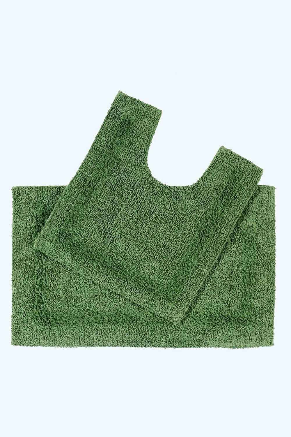 Homescapes Luxury Bath Mat Set Reversible 1600GSM 100% Cotton 2 Pc w. Pedestal Mat in Light Green