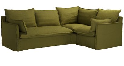 Isaac Asym: LHF 2 Seat Sofabed w RHF Single in Royal Fern Brushed Linen Cotton - sofa.com