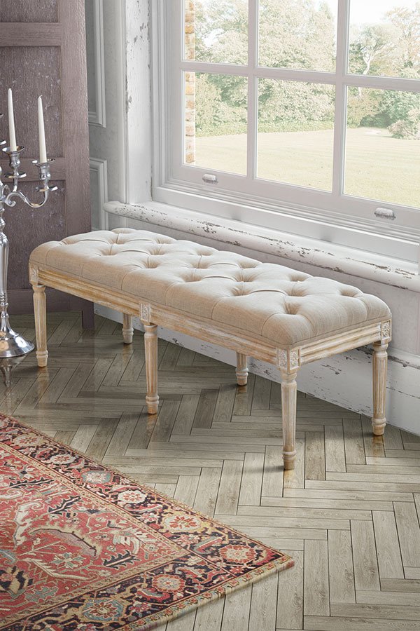 French Louis Style shabby chic hand carved Long Bench