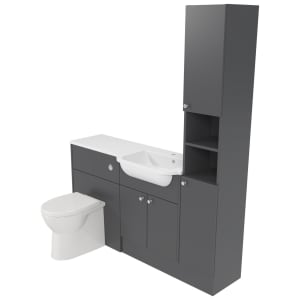 Deccado Benham Charcoal Grey Right Hand 1500mm Fitted Tower, Vanity & Toilet Pan Unit Combination with Right Hand Basin