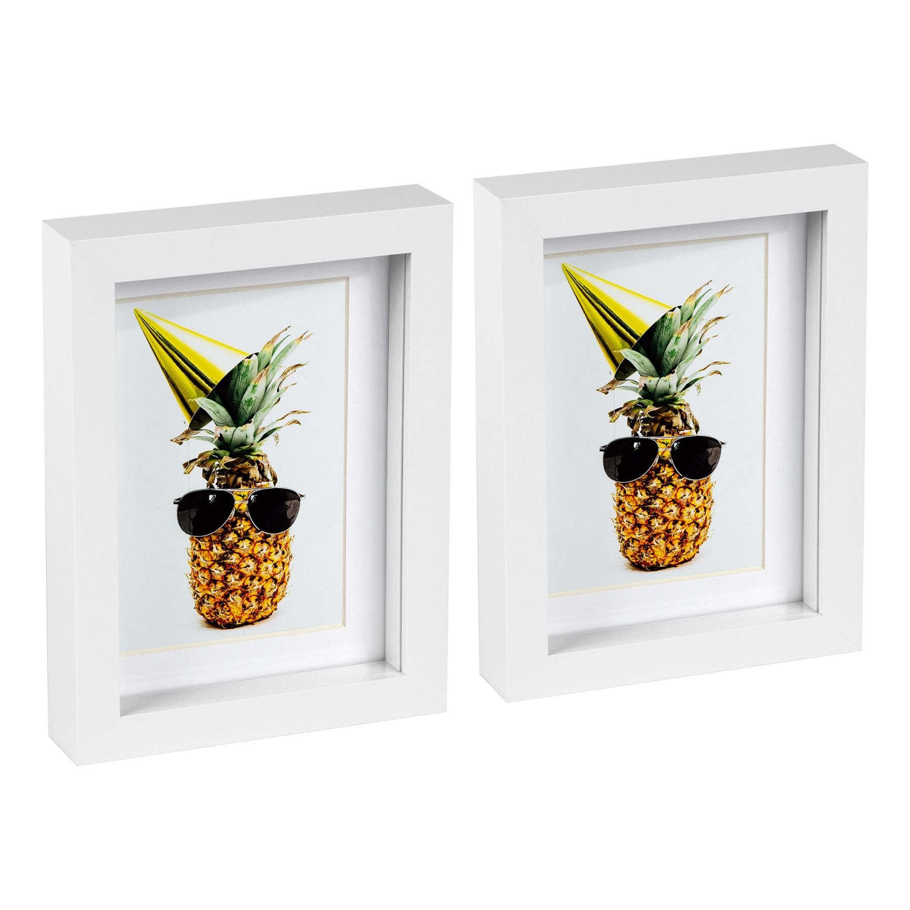 Nicola Spring 5" x 7" White 3D Box Photo Frames - 4" x 6" Mount - Pack of 2