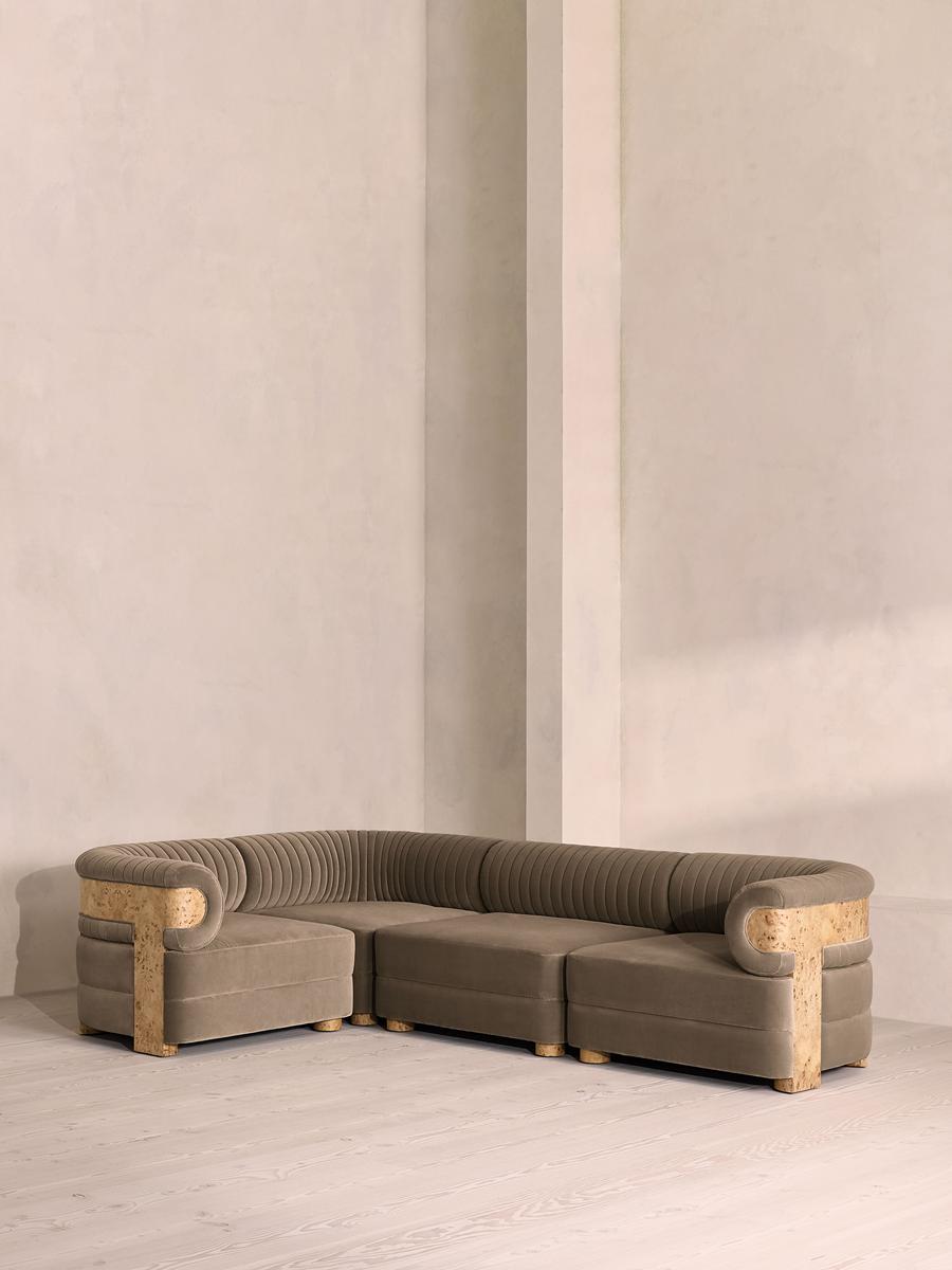 Caleb Modular L-Shape Sofa, Velvet, Taupe, Blonde Burl
