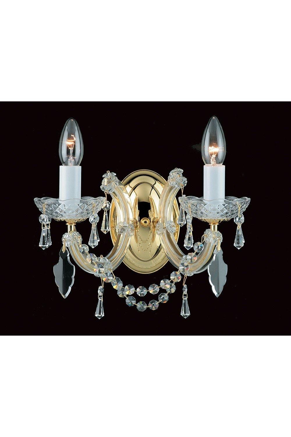 Netlighting Maria Therese 2 Light Crystal Wall Light Gold Finish