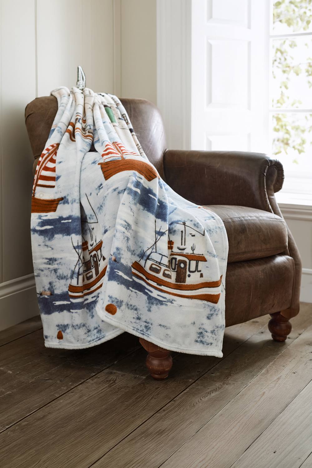 Lobster Creek Coastal Fishing Village Fleece Printed Throw