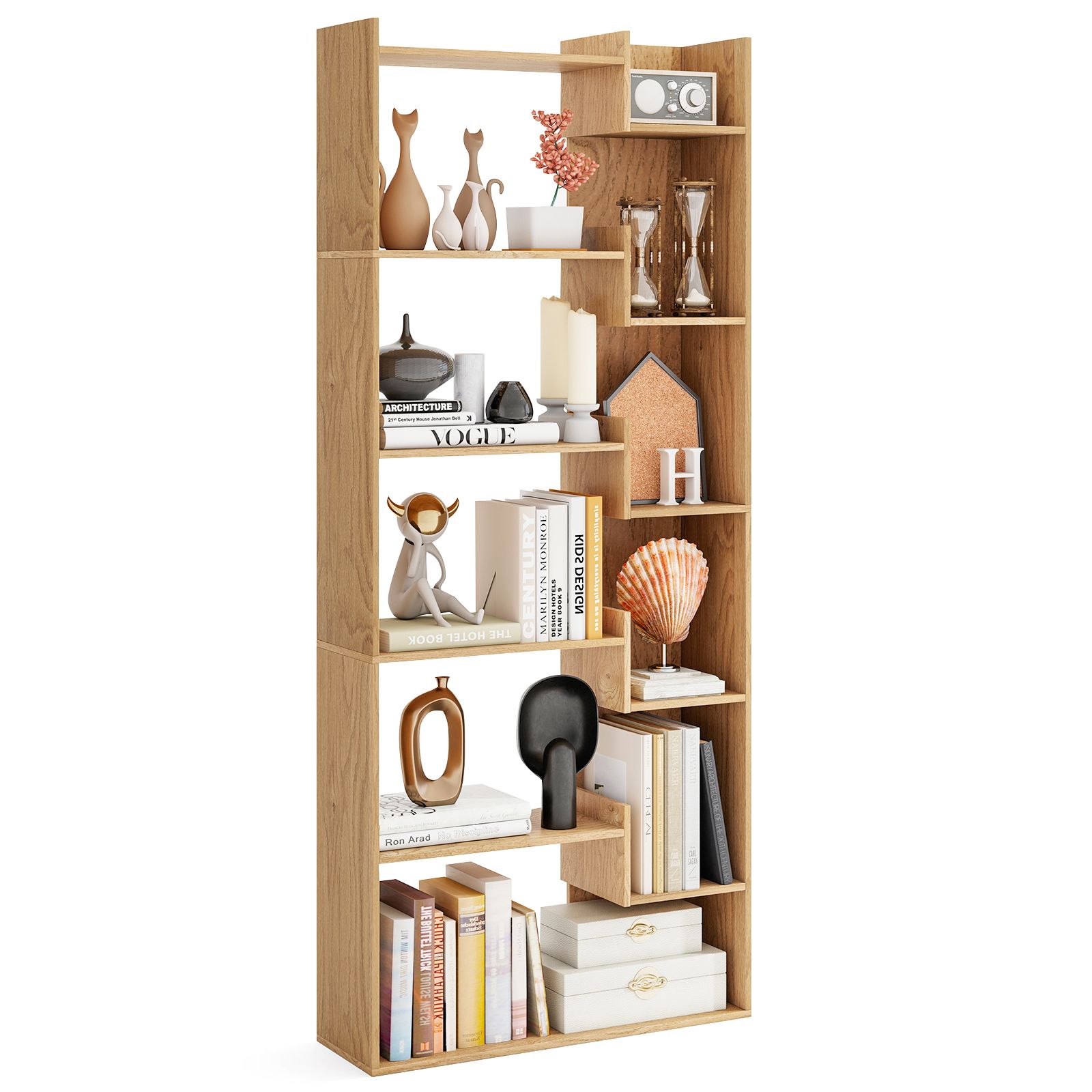 Costway 6-Tier Bookcase Wooden Storage Shelving Unit Book Display Rack in Natural