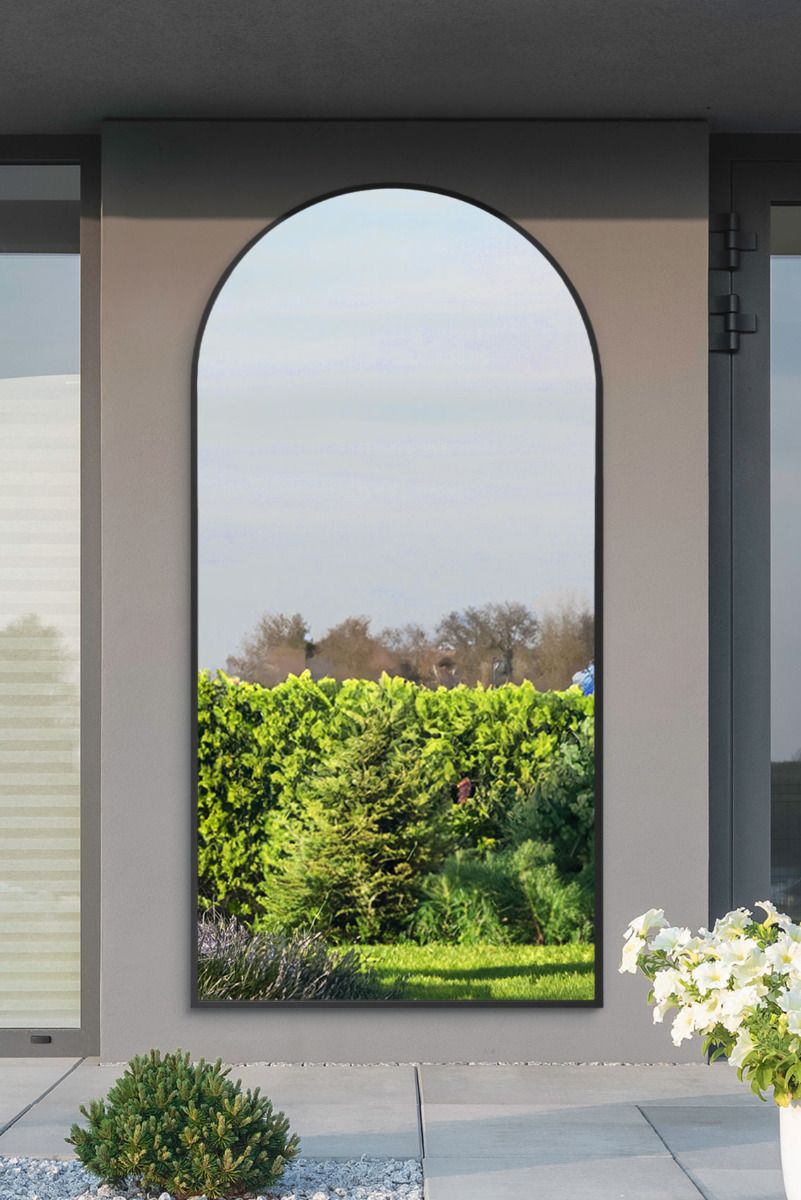 MirrorOutlet Black Framed Arched Leaner/Wall Garden Mirror 75" x 47" (190x120CM) 2