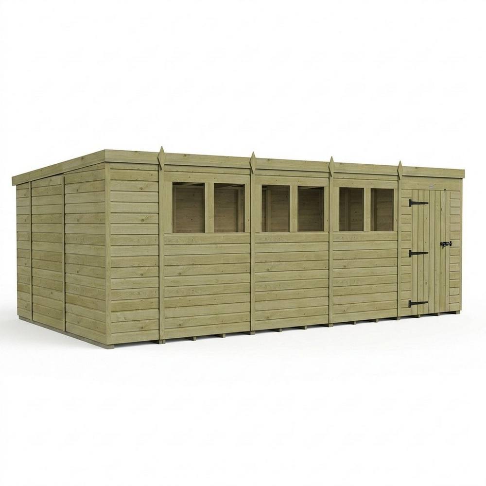 Buttercup Farm 18ft x 10ft Pent Garden Shed Single Door With Windows - Timber in Brown