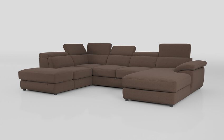 Brown Fabric Norbello Corner Sofa Bed with Left Hand Facing Chaise and Right Hand Facing Storage Lounger and Otto