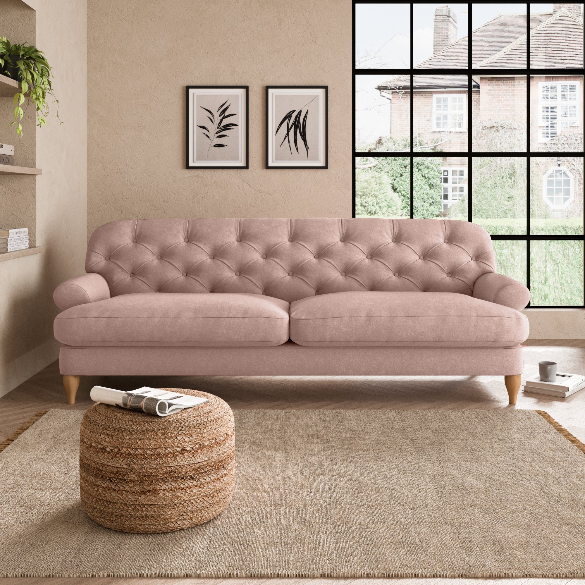 Canterbury Luxury Velvet 4 Seater Sofa Blush