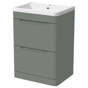 Wickes Malmo Reed Green Freestanding J Pull Vanity Unit & Basin - 600mm