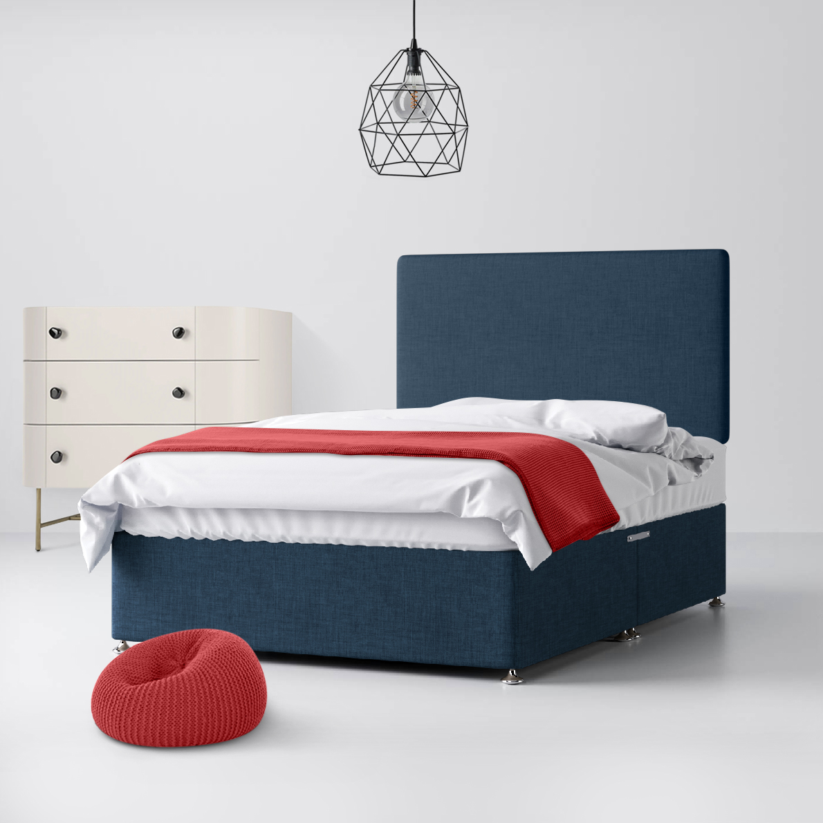 Cornell Plain Midnight Blue Fabric Ottoman Divan Bed - 4ft Small Double
