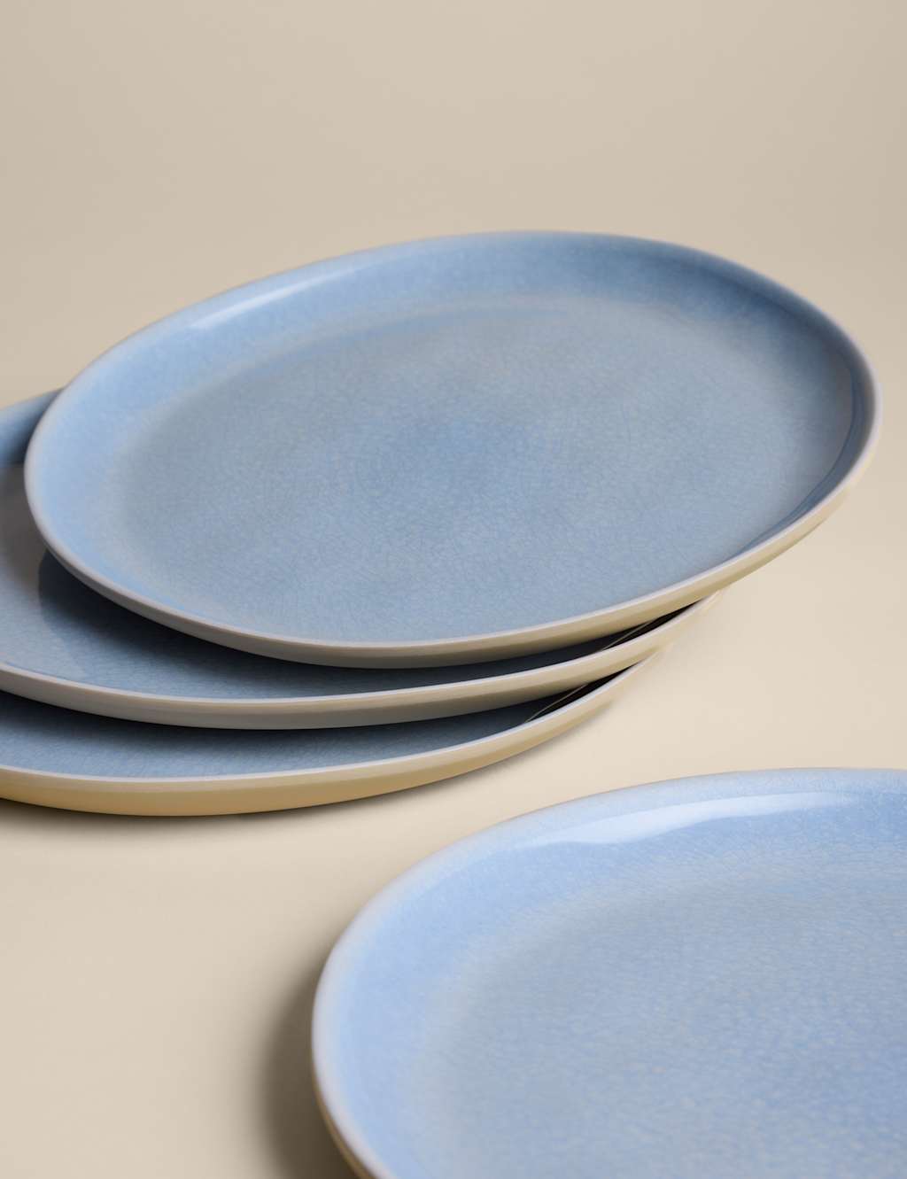 M&S Set of 4 Linen Reactive Picnic Dinner Plates Blue