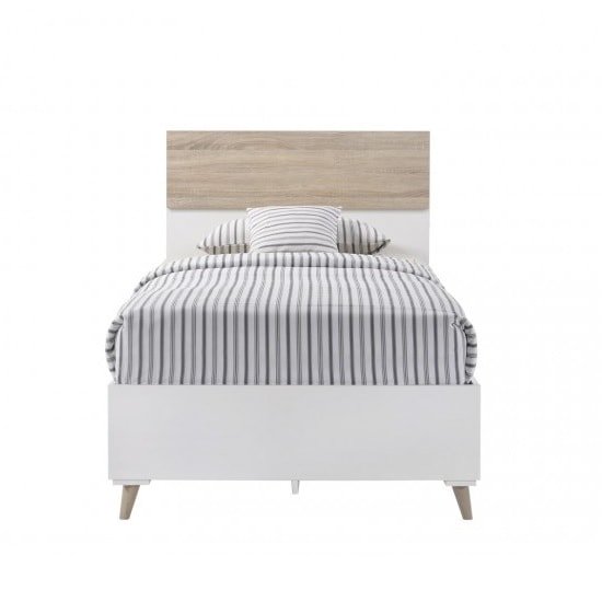 Belavo Wooden Single Bed In Matt White And Sonoma Oak