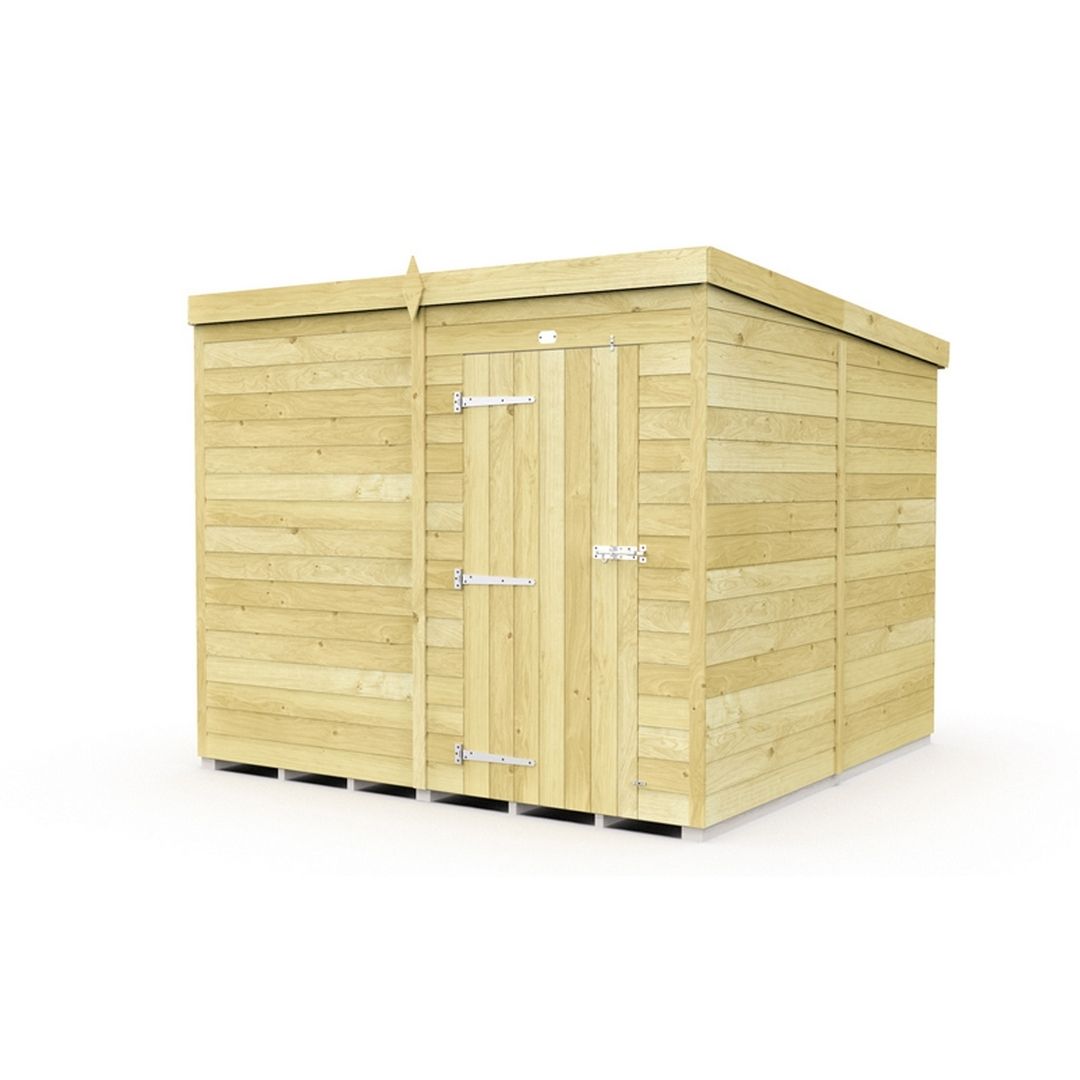 Buttercup Farm 8 x 8 Feet Pent Shed - Single Door W/O Windows - L231 x W243 x H201 cm in Brown