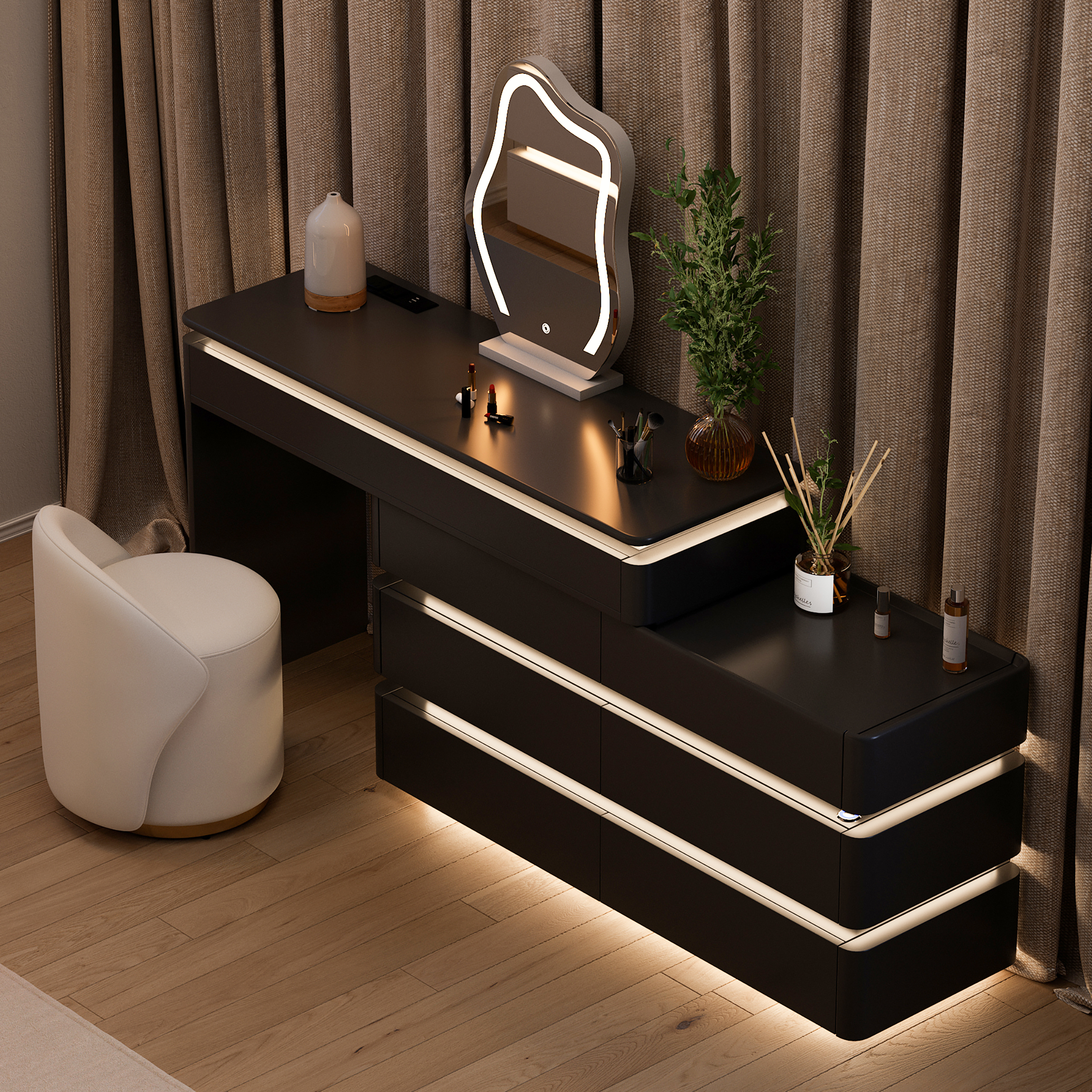 Retractable 120 cm Smart Dressing Table Dressing Table with Mirror & Lights