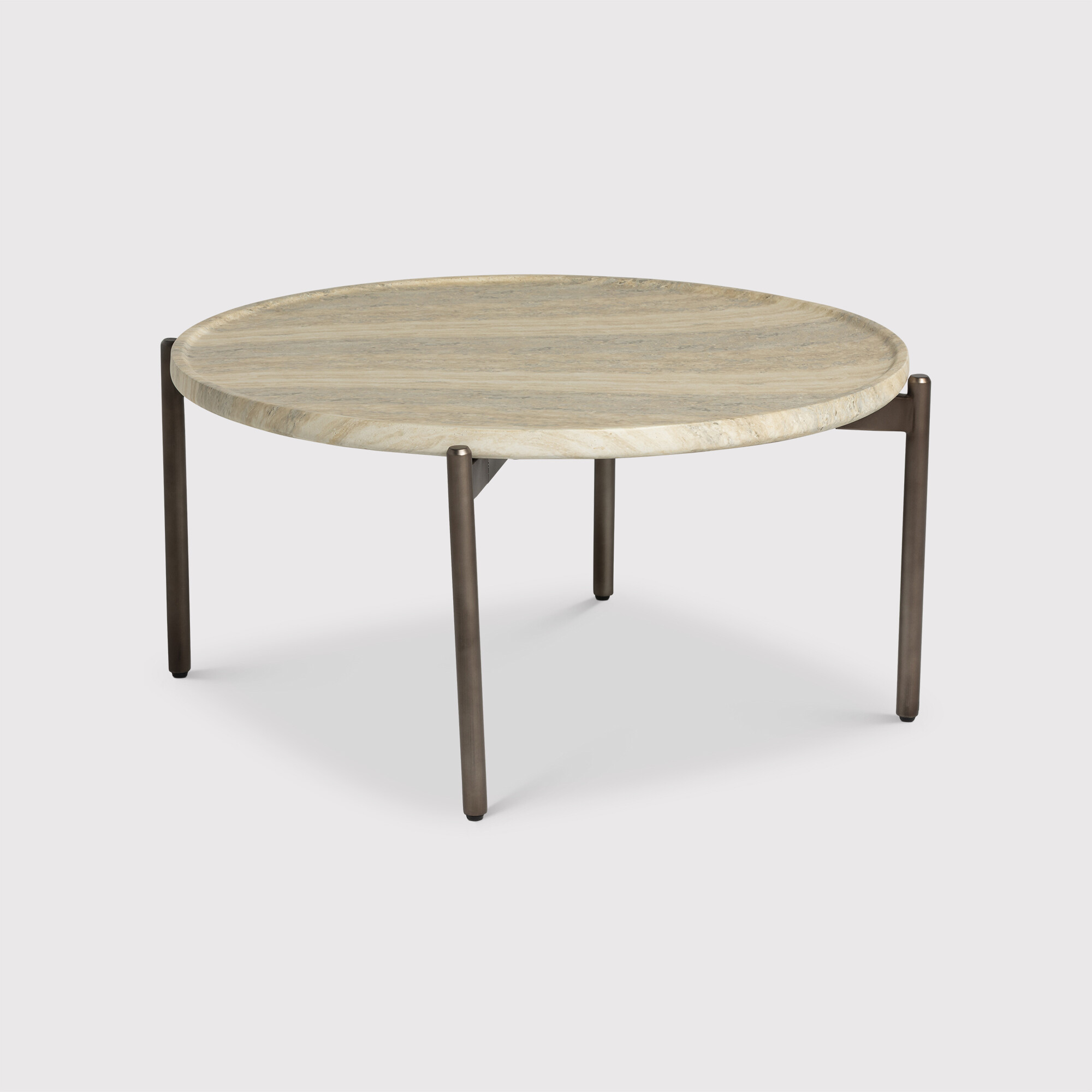 Ryde Dark Travertine Coffee Table, Round, Neutral | Barker & Stonehouse