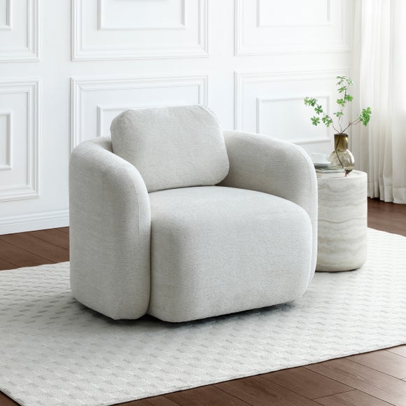 Return - Max Natural Soft Chenille Curved Swivel Accent Chair