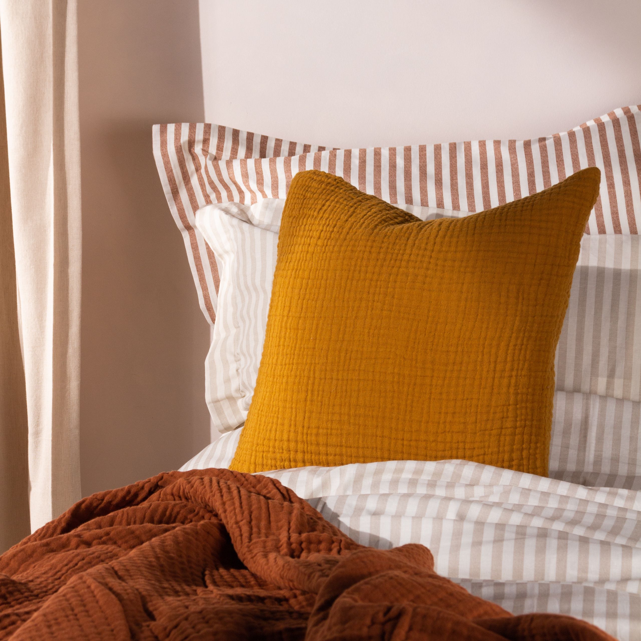 Yard Lark Muslin 100% Cotton Plain Cushion in Yellow
