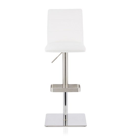 Aerith Bar Stool In White Faux Leather And Stainless Steel Base