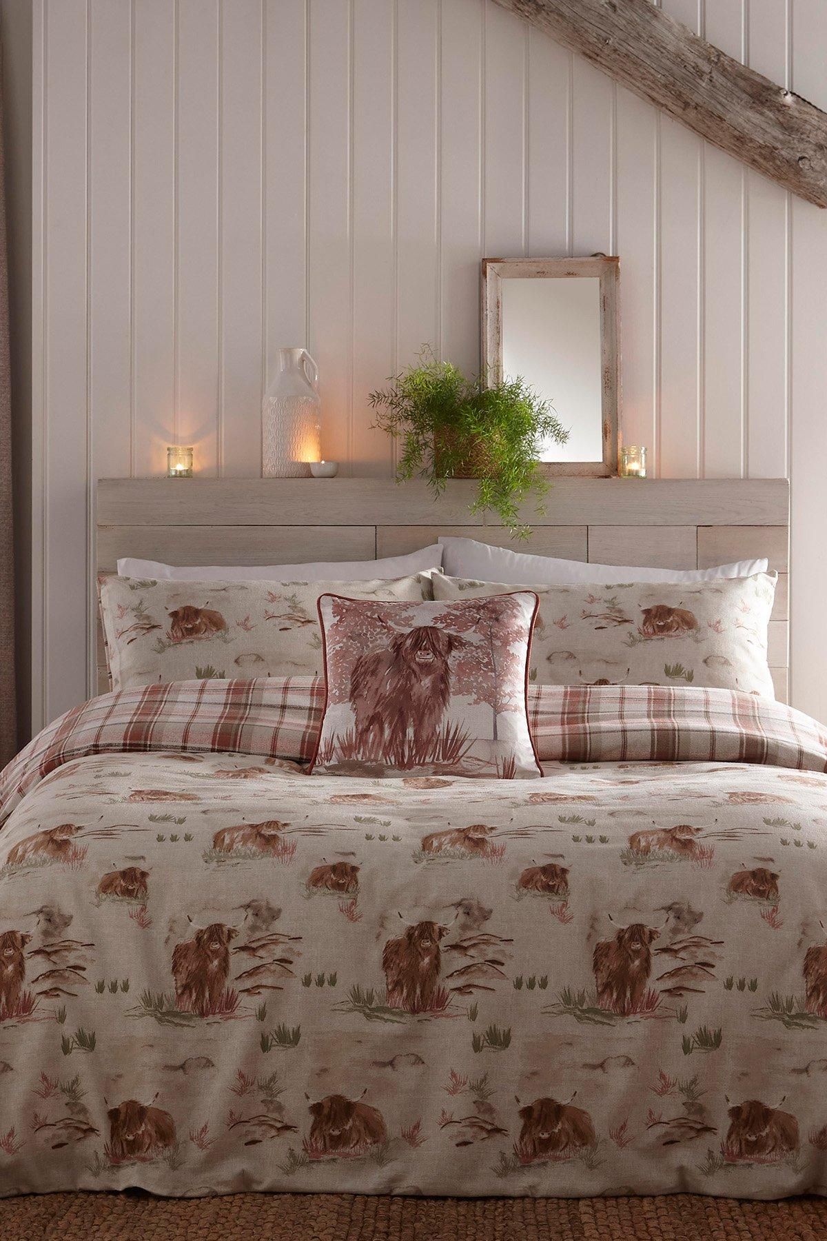 Dreams & Drapes 'Hanson Highland Cow' Brushed Cotton Duvet Cover Set in Terracotta