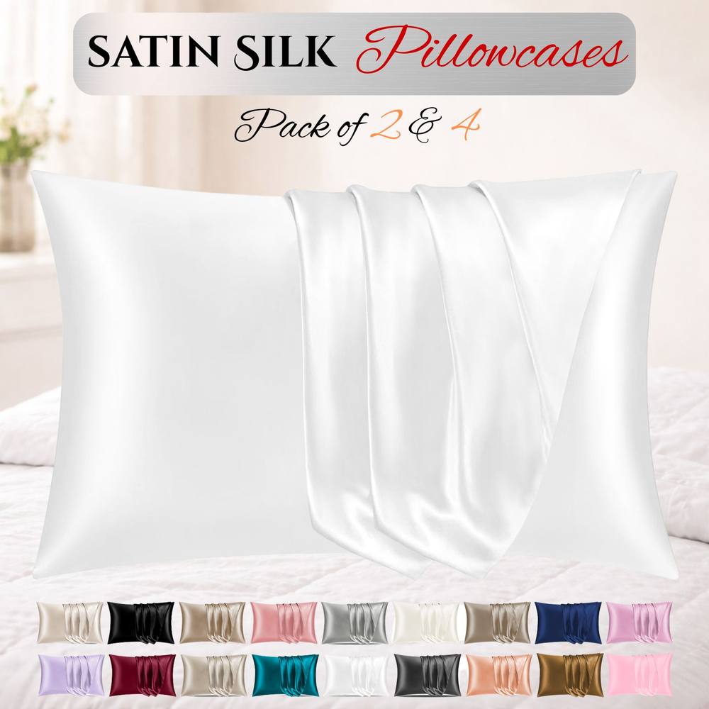 Grace Super Soft Pillow Cases 2 Pack Satin Silk Envelope Closure in White