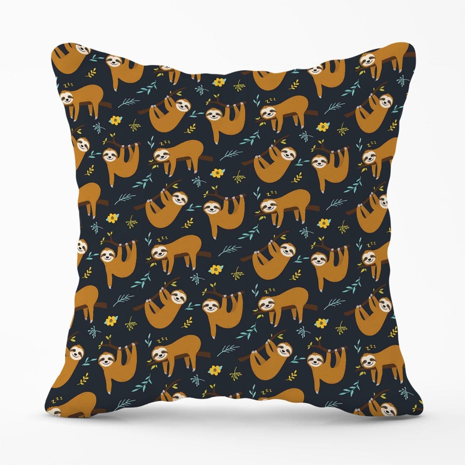 Warren Reed - Designer Cute Sloths Outdoor Cushion in Brown