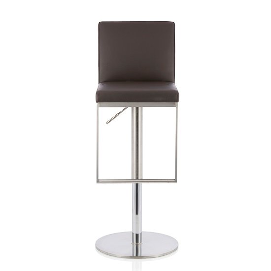 Cuban Bar Stool In Brown Faux Leather And Stainless Steel Base