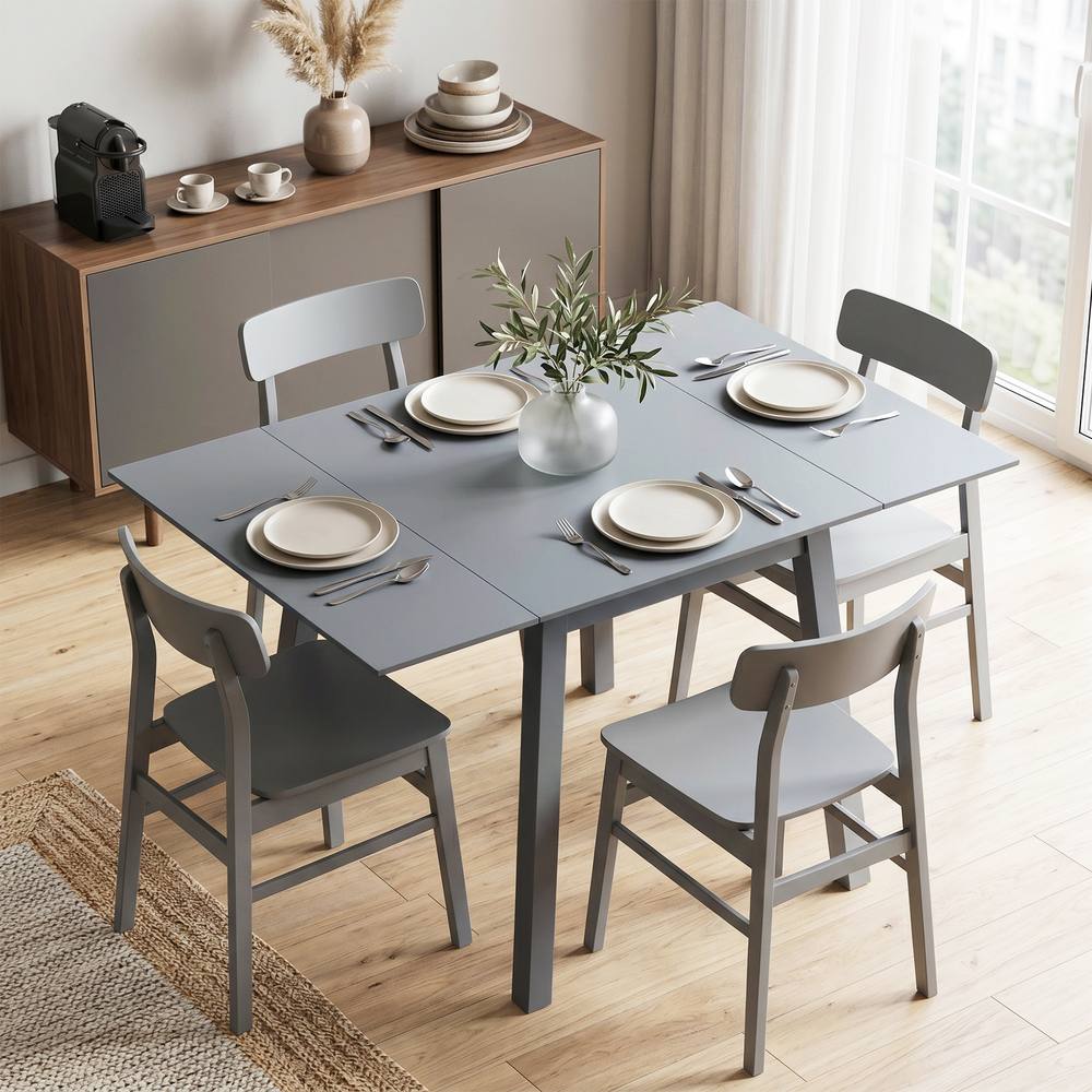 HOMCOM Folding Dining Table for Small Space Wood Drop Leaf Table in Grey