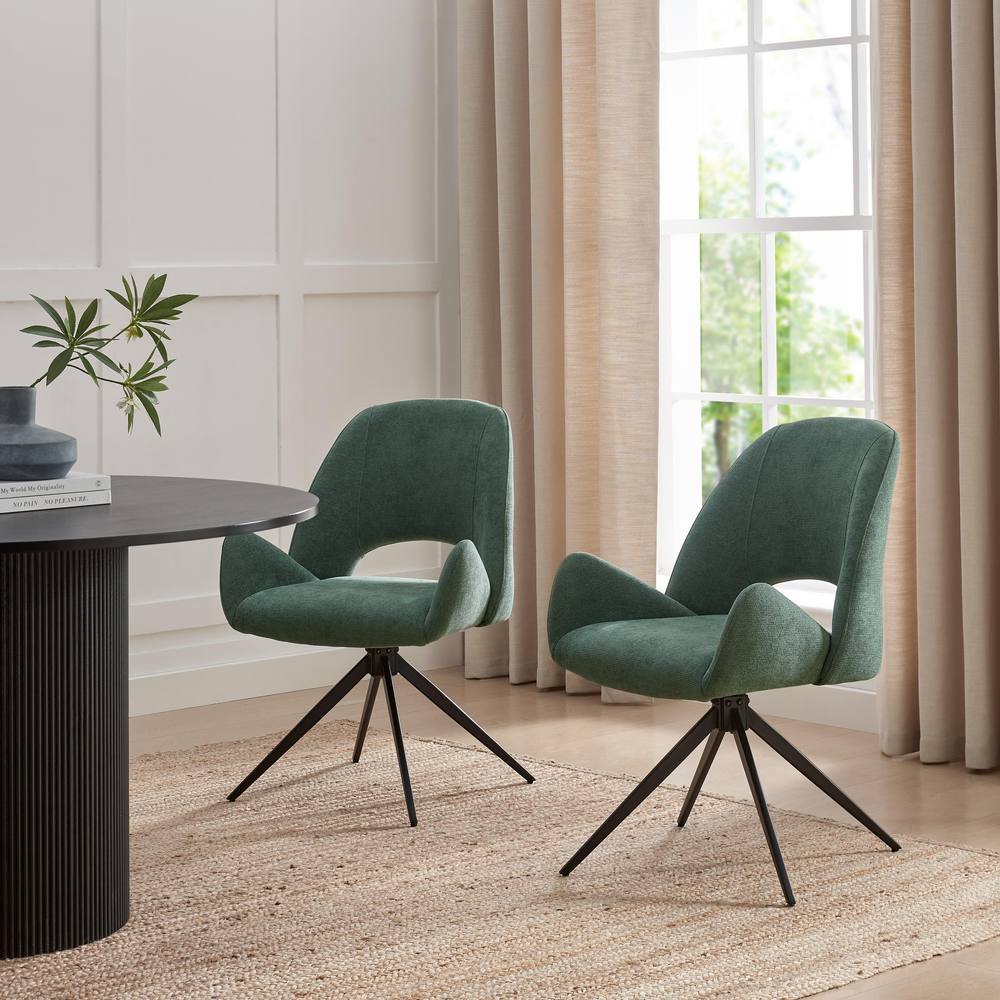 FurnitureboxUK 2x Layla Green Fabric Swivel Dining Chairs