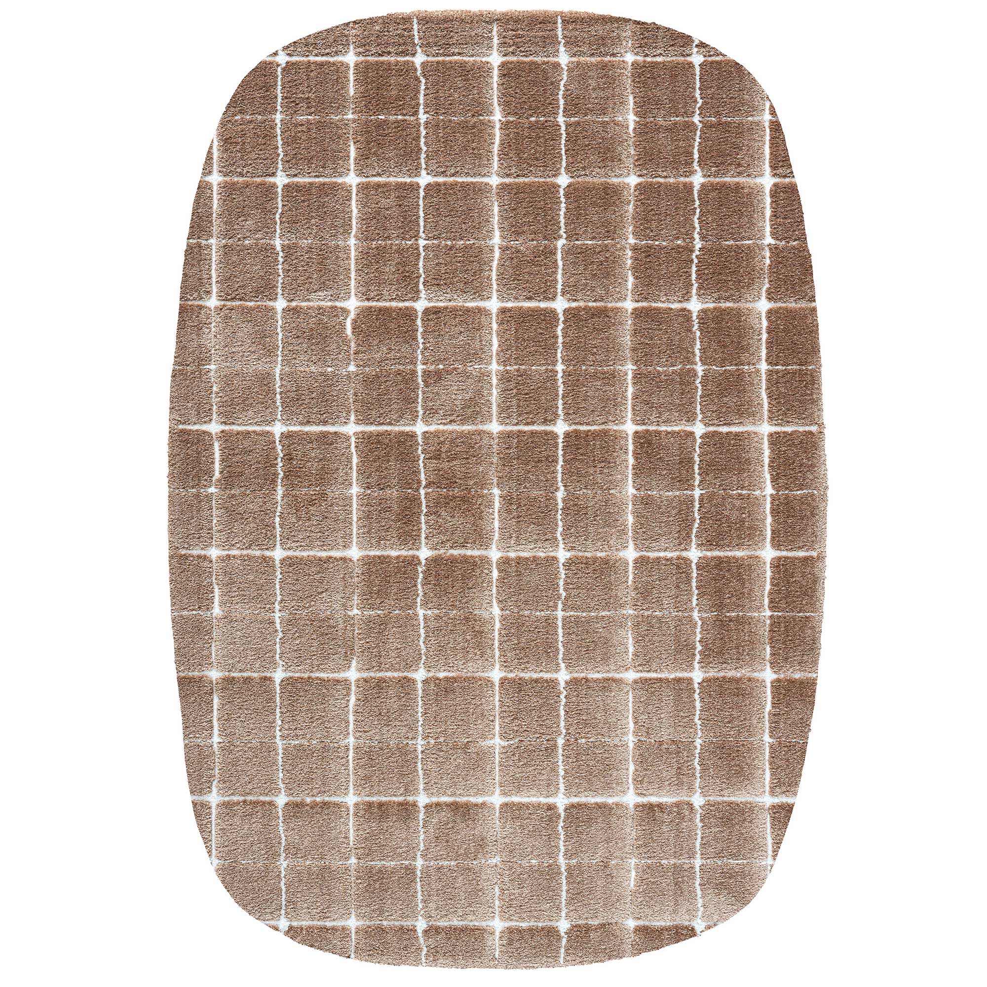 Fania 160X230cm Round Rectangle Rug, Square, Brown Polyester | Barker & Stonehouse