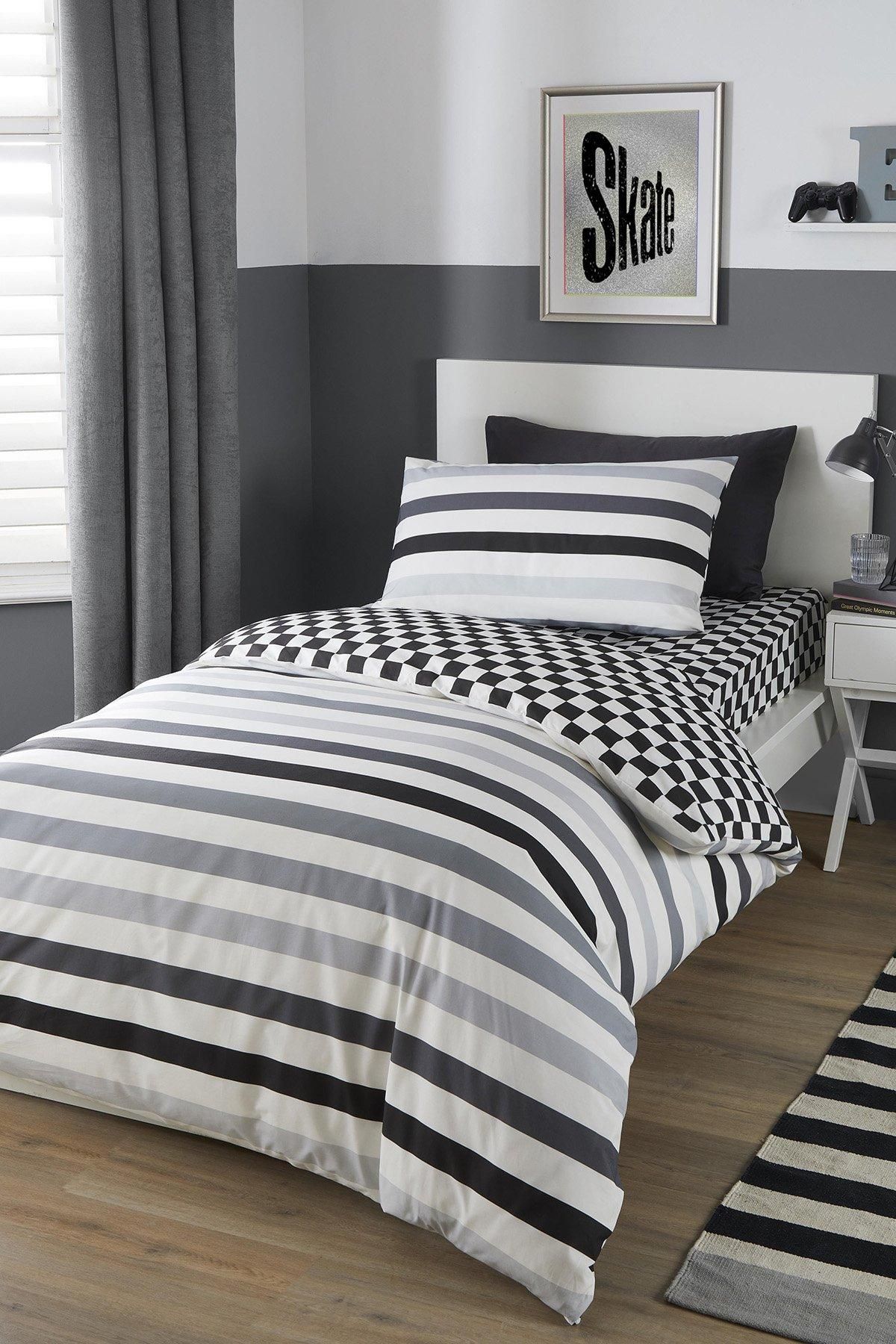 Bedlam 'Beckett Stripe' Easy Care Duvet Cover Set in Grey