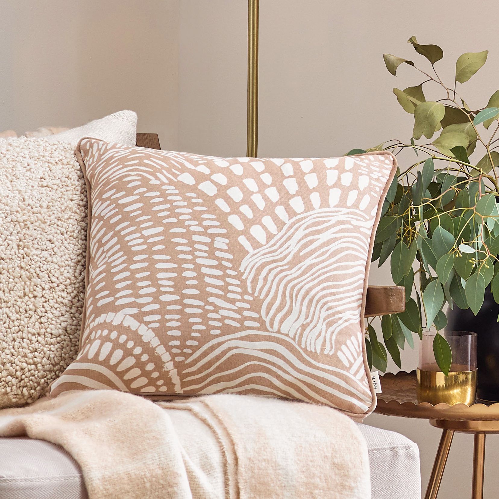HOEM Nola Abstract 100% Cotton Cushion in Beige
