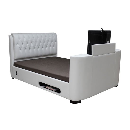 Cosmo White Faux Leather Finish 4.6 TV Bed