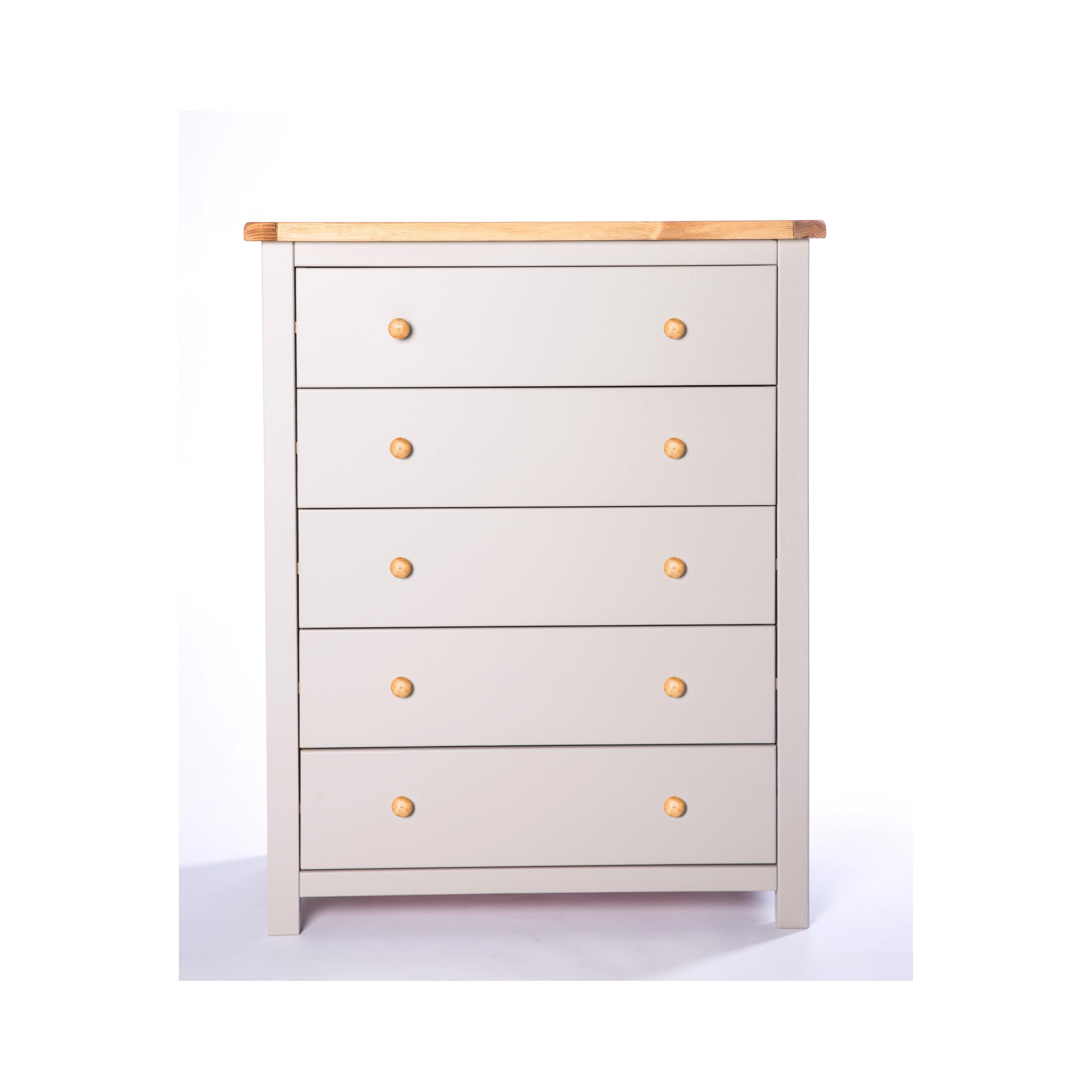 Cabinet Bits Argenta 5 Drawer Chest of Drawers Wood Knob in Light Grey