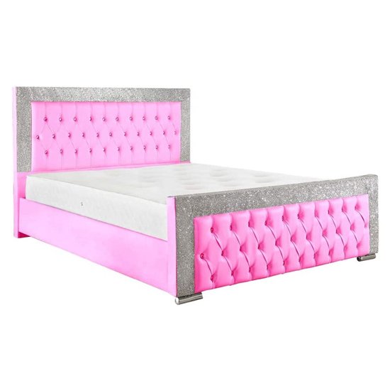 Lampasas Faux Leather Glitter Small Double Bed In Pink