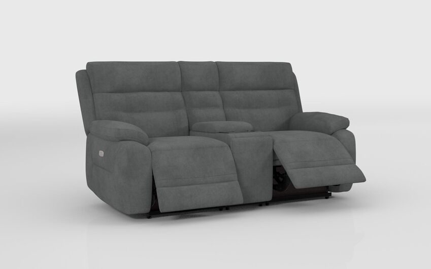 Grey Fabric Fenton 2 Seater Power Recliner Sofa with Media Console