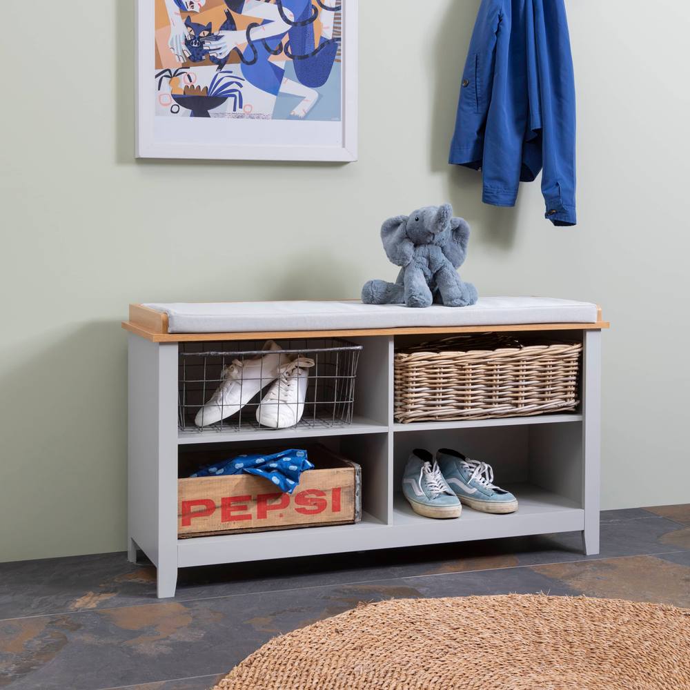 Nöa and Nani Halmstad Storage Bench in Grey and Natural Pine