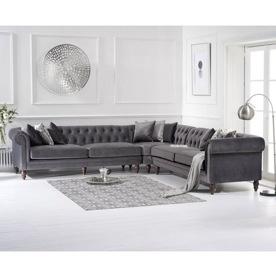 Candila Modern Fabric Corner Sofa In Grey Velvet
