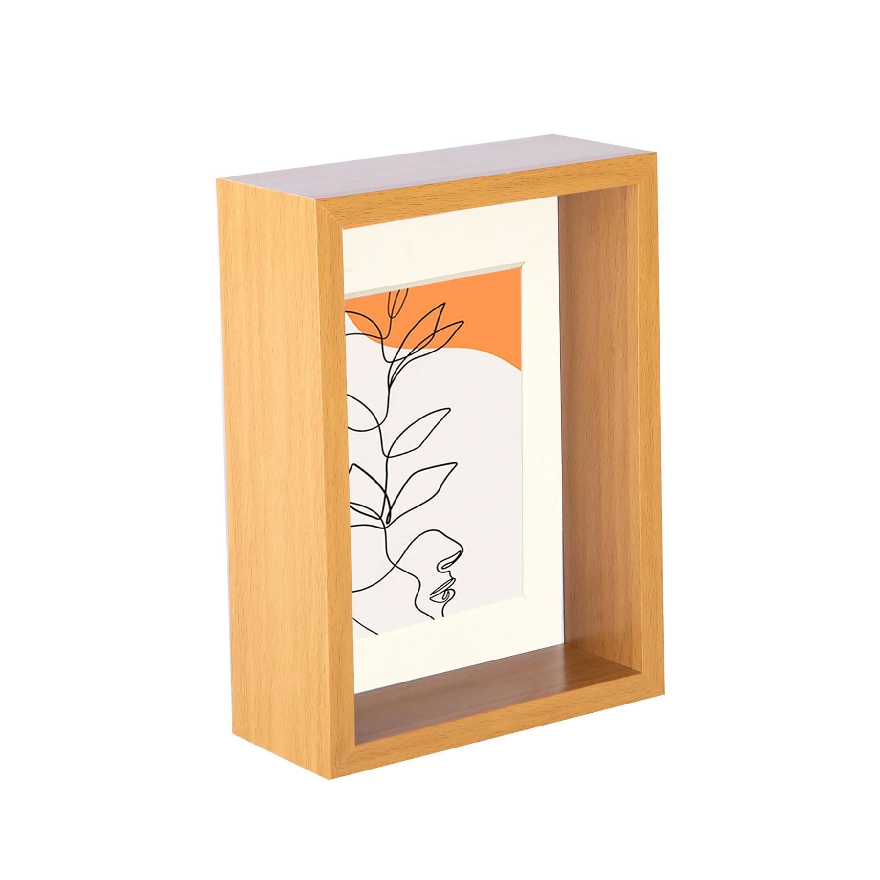 Nicola Spring 3D Deep Box Photo Frame - 5 x 7" with 4 x 6" Mount - Light Wood in Ivory