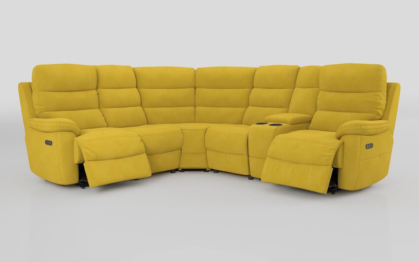 Green Fabric Ossett 2 Corner 2 Power Sofa with Right Hand Facing Console & Head Tilt