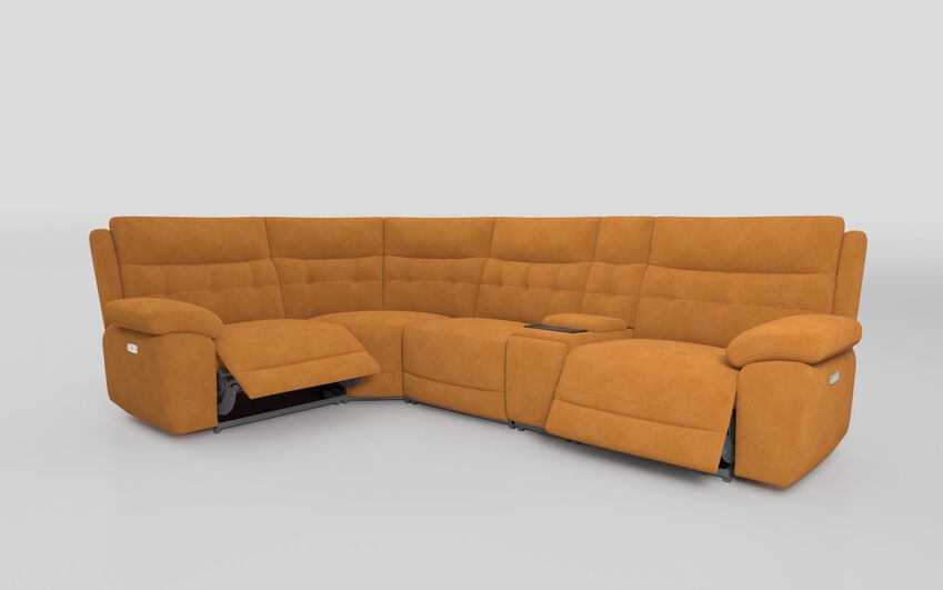 Yellow Fabric Belford 1 Corner 3 Power Recliner Sofa with Media Console