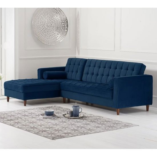 Anneliese Velvet Left Facing Corner Chaise Sofa In Blue