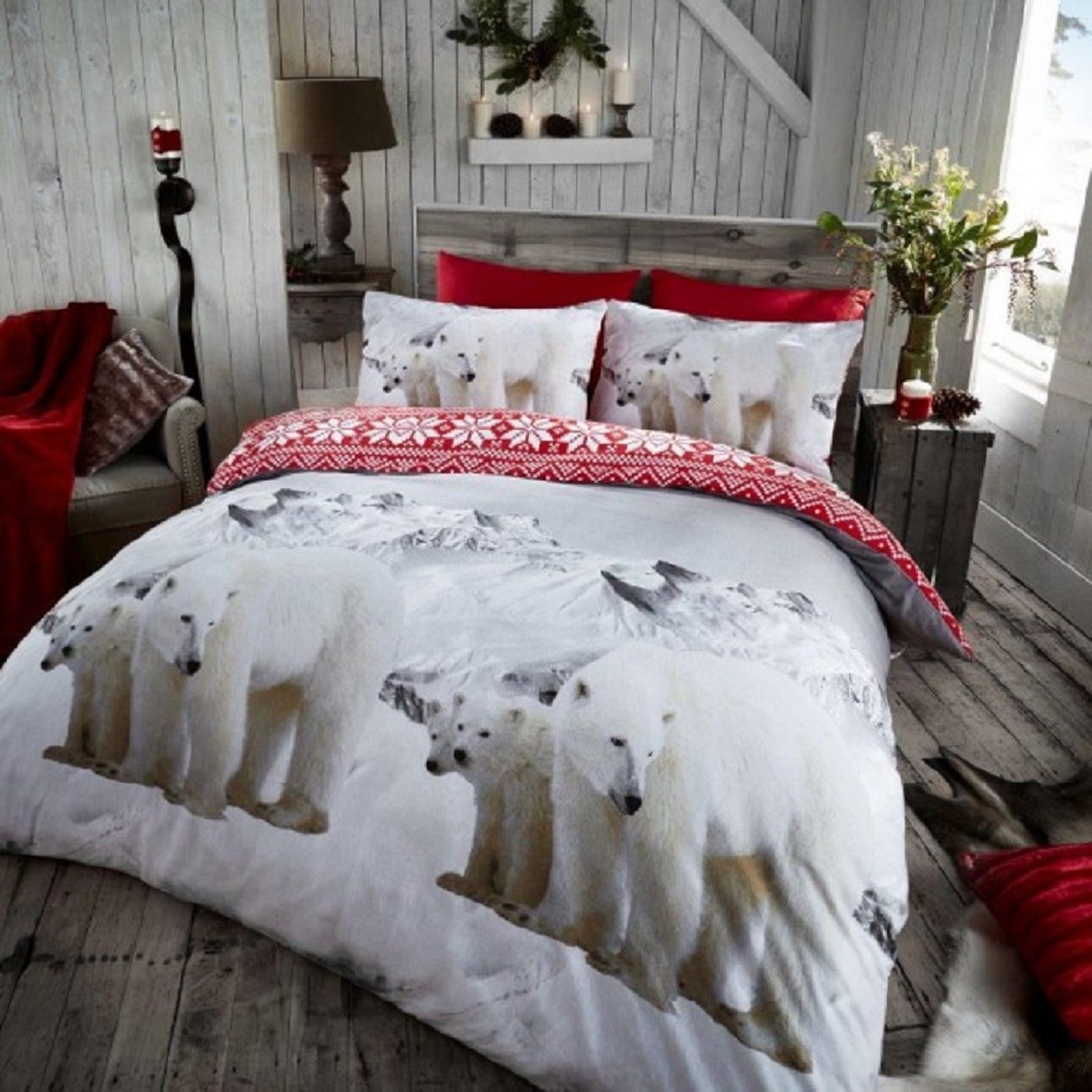 Smart Living 100% Brushed Cotton Flannel Printed Duvet Cover With Pillowcases in White