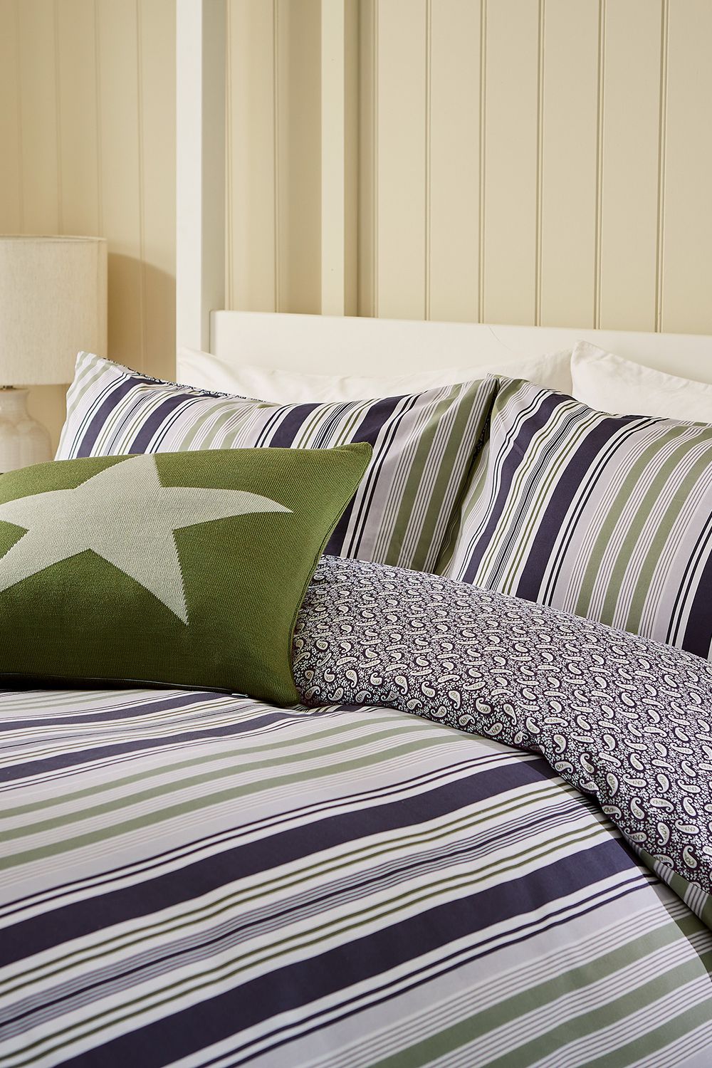 Helena Springfield 'Beach House Stripe' Cotton Duvet Cover Set in Green 2