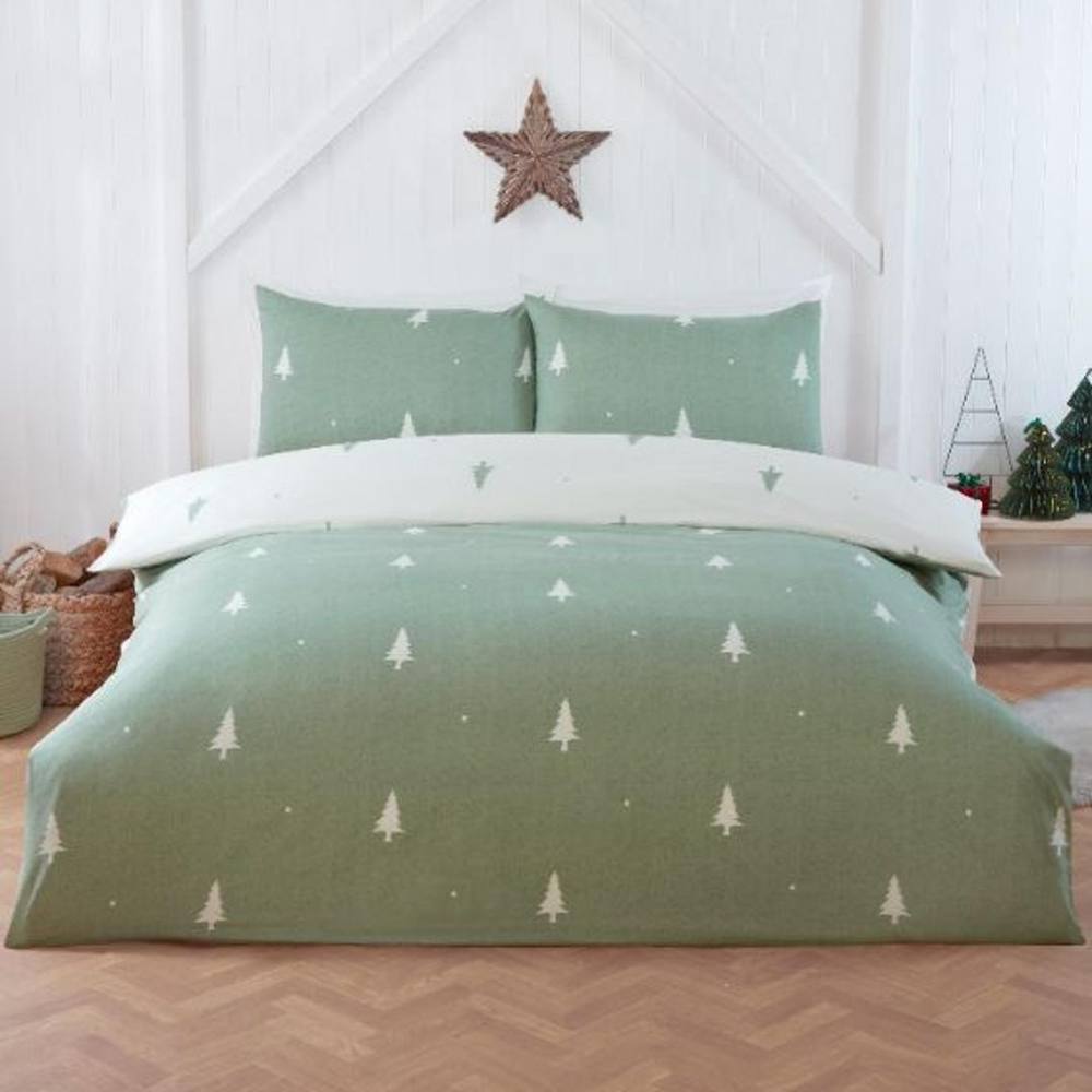 Rapport Home Fir Microfibre Reversible Duvet Cover Set with Pillowcase in Green