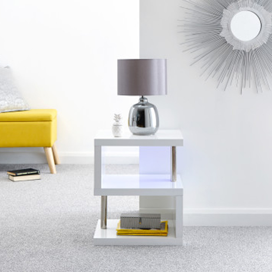 Point Lamp Table In White High Gloss With LED Lighting
