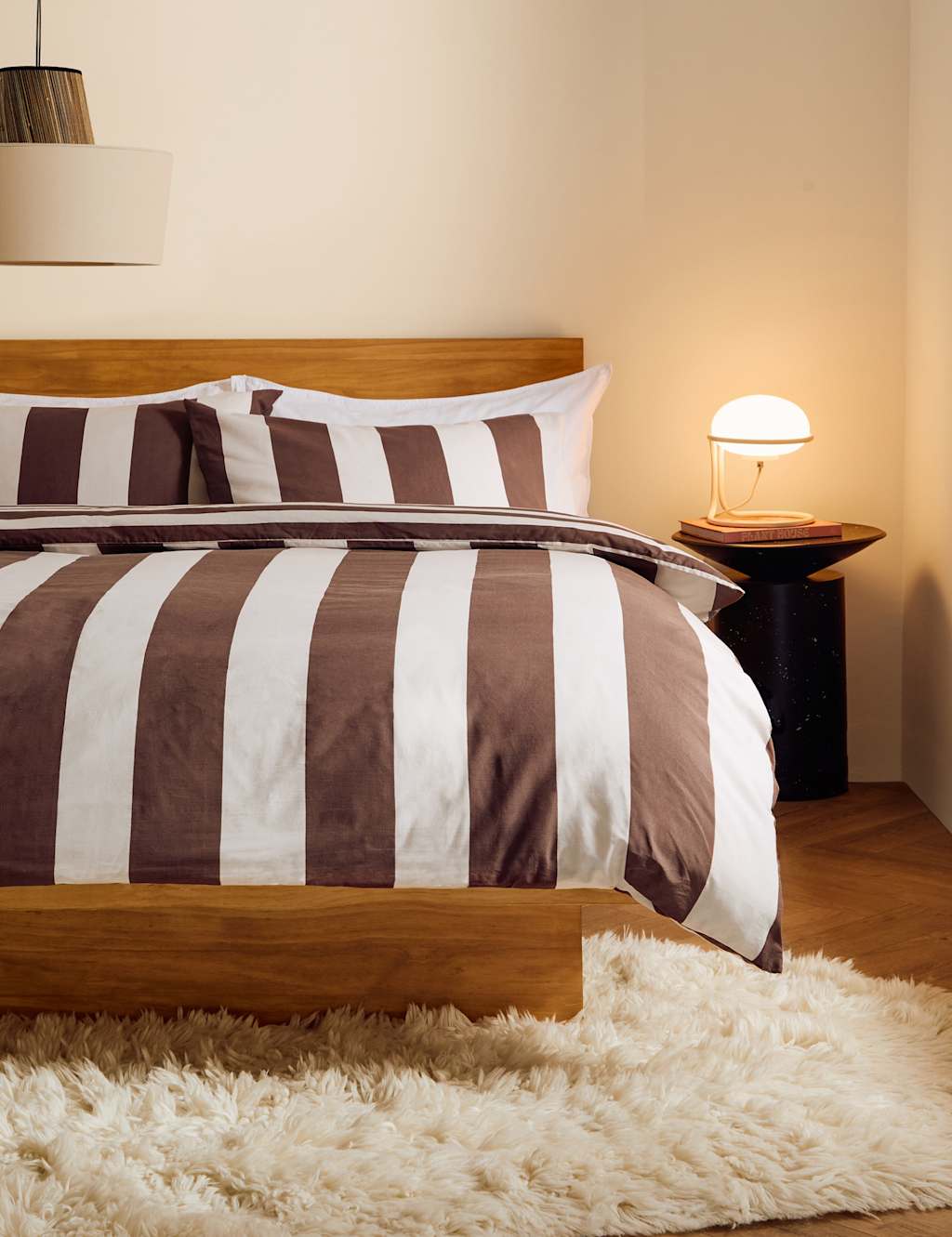 MADE Pure Cotton Striped Bedding Set Chocolate