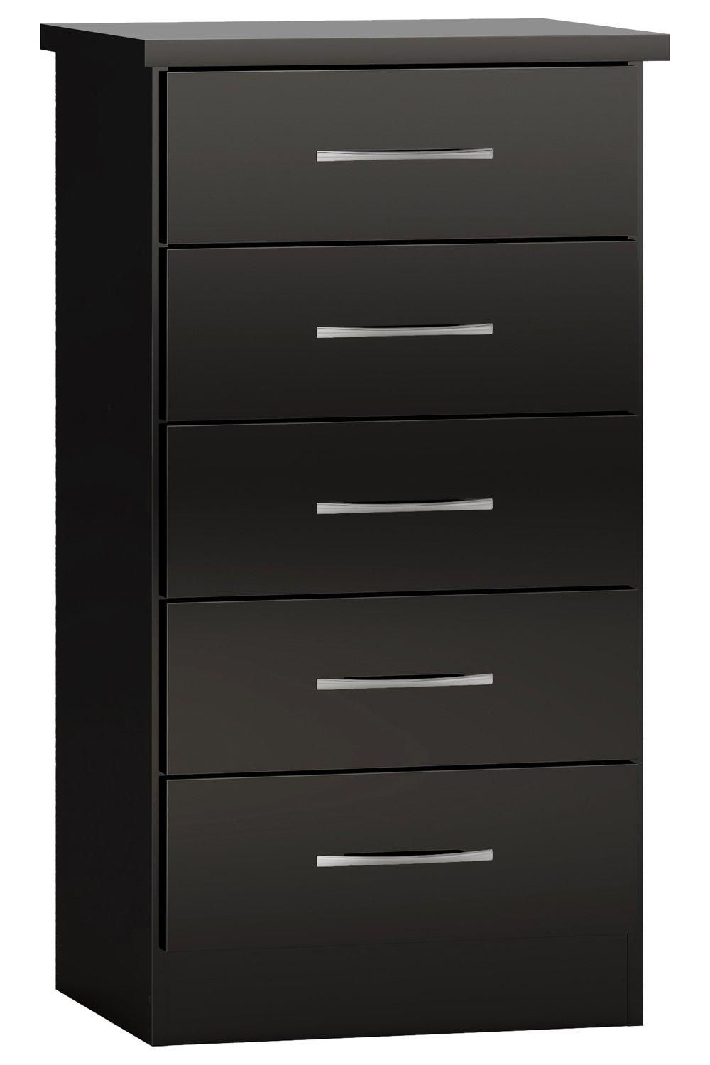 Seconique Nevada 5 Drawer Narrow Chest in Jet Black