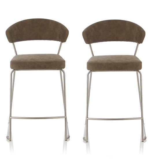 Adelina Retro Bar Stool In Taupe Faux Leather In A Pair