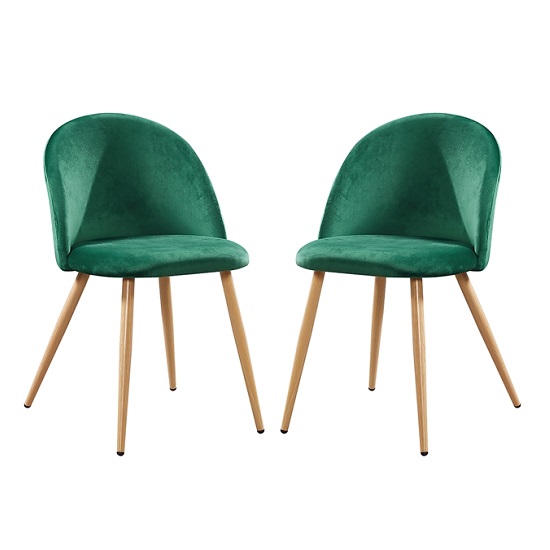 Swart Velvet Dining Chairs In Green With Oak Legs In A Pair
